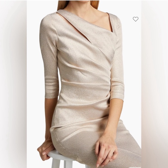 Teri Jon by Rickie Freeman gold metallic gown 3/4 long sleeve formal dress - Picture 2 of 8